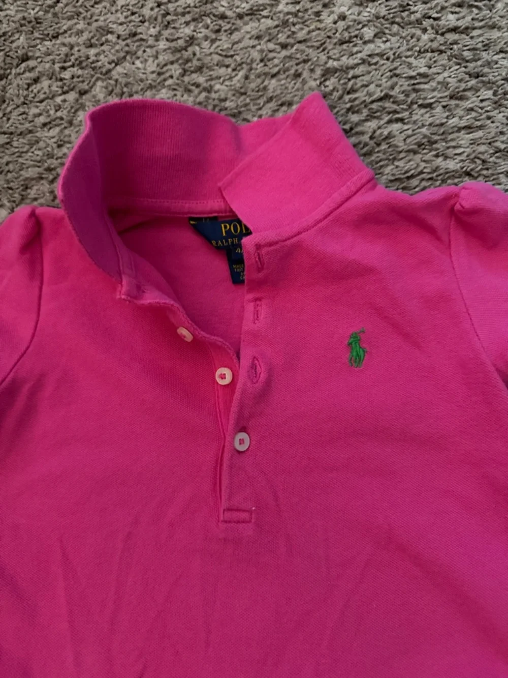 Ralph Lauren Kids Bright Pink Polo Peplum Top with Green Pony